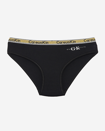 Women's black panties with a golden stripe - Underwear