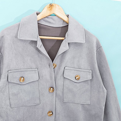 Gray women's eco-suede oversize shirt jacket - Clothing