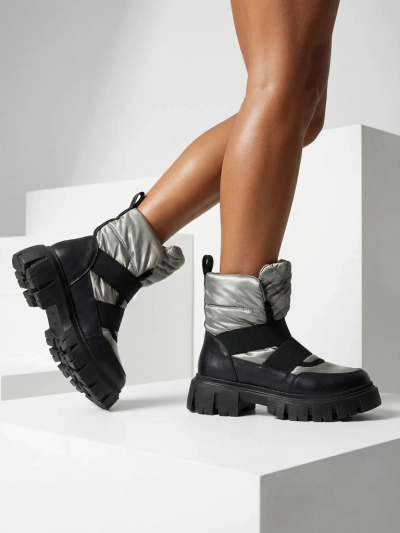 Women's snow boots on a flat sole in black-gray Ferory- Footwear