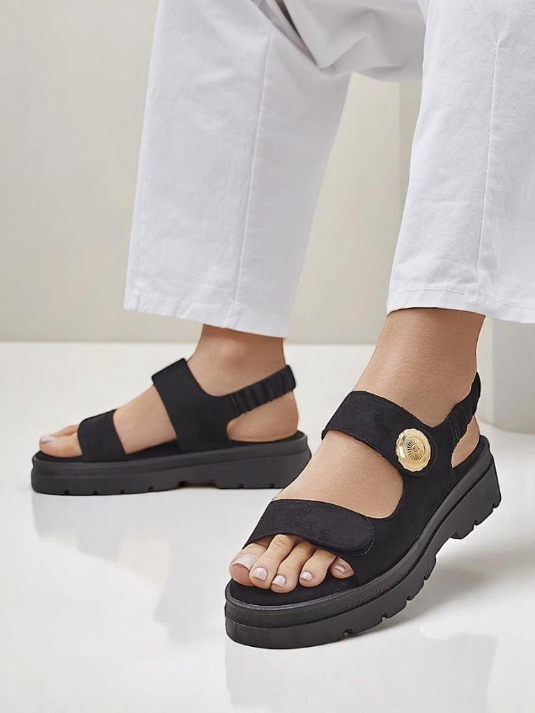 Женские сандалии Royalfashion Anthea Nero – черная замша, платформа 5 см