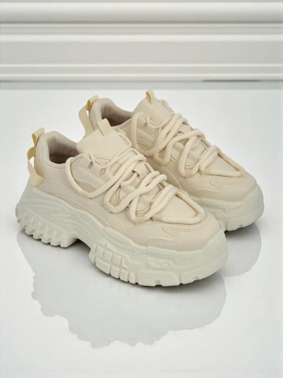 Women's beige Athenia sneakers made of eco-leather on a 6.5 cm platform