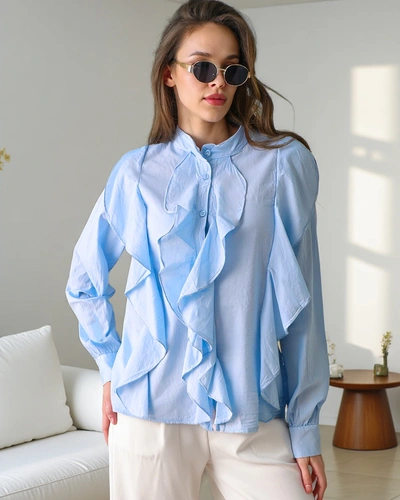 Royalfashion Cotton shirt decorated with ruffles and buttoned