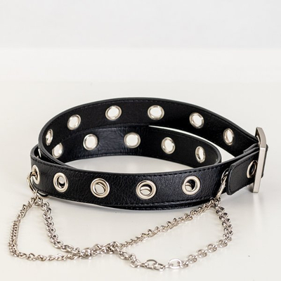 Ladies' black narrow belt with eyelets - Accessories