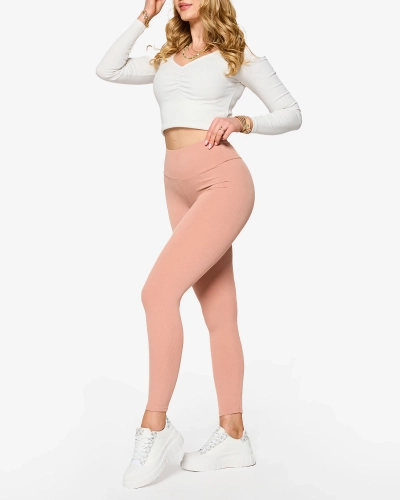 Pink women's ribbed leggings - Clothing