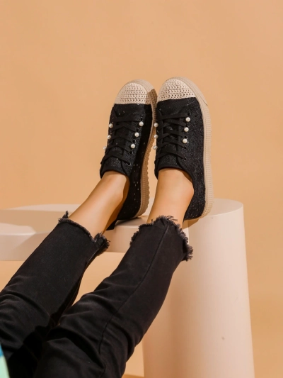 Royalfashion Women's lace sneakers with sequins Nille