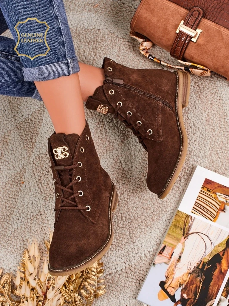 Aurelia Romano women's ankle boots made of natural suede - brown, with fur