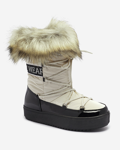 Black and beige women's slip-on snow boots with fur Lilitsa- Footwear