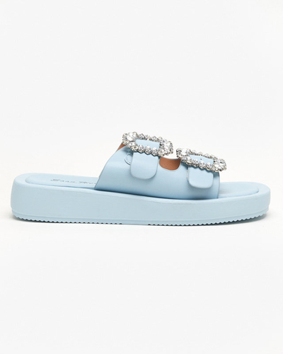 OUTLET Blue women's flip-flops with crystals Azazel - Footwear