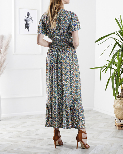 Floral women's midi dress in green- Clothing