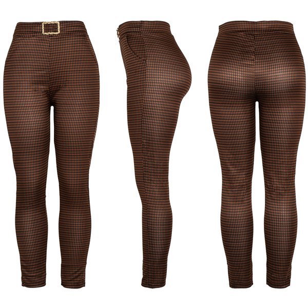 Brązowo-czarne spodnie w pepitkę - Spodnie