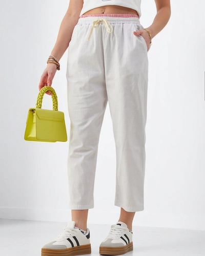 Royalfashion kokvilnas platās sieviešu bikses ar saiti