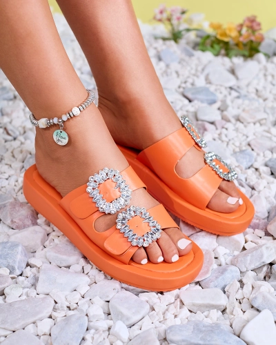 Orange women's slippers with crystals Azazel - Footwear