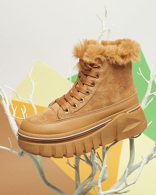 Sieviešu platformas šņorzābaki kamielī Neatesa - Apavi