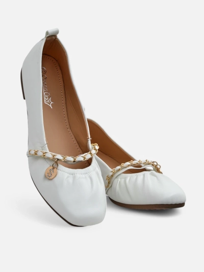 Callista women's white ballet flats with a chain - ecological leather, Italian classic