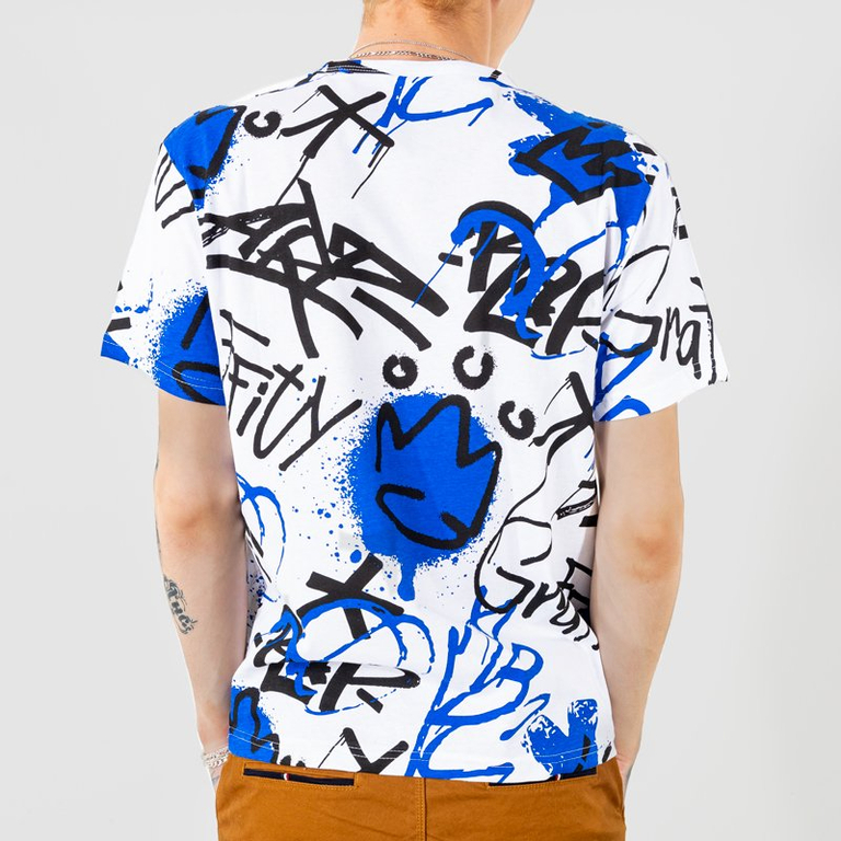 White and blue cotton men's t-shirt with inscriptions - Clothing