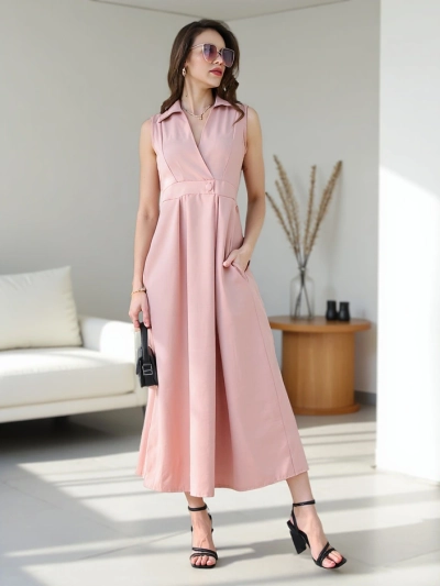 Royalfashion Women's sleeveless dress with a wrap neckline Bizness