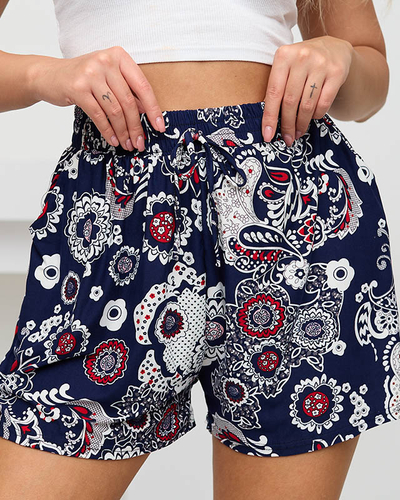 Navy blue patterned women's shorts - Clothing
