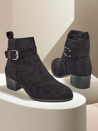 Elegante Nero Eco-Leather Ankle Boots