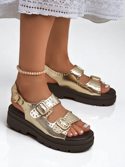 Royalfashion Sieviešu sandales ar biezu zoli un dārgakmeņiem Rocky Chic