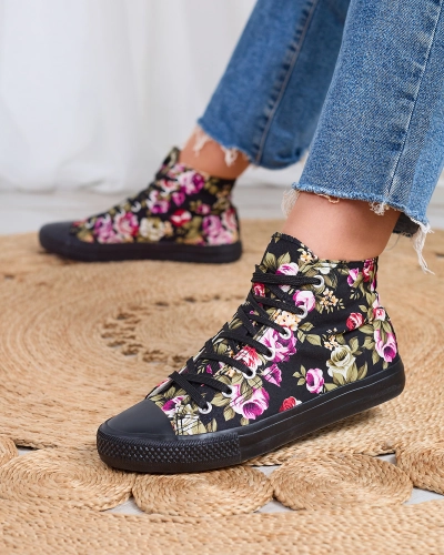 Royalfashion Women's Soxic High Black Floral Sneakers