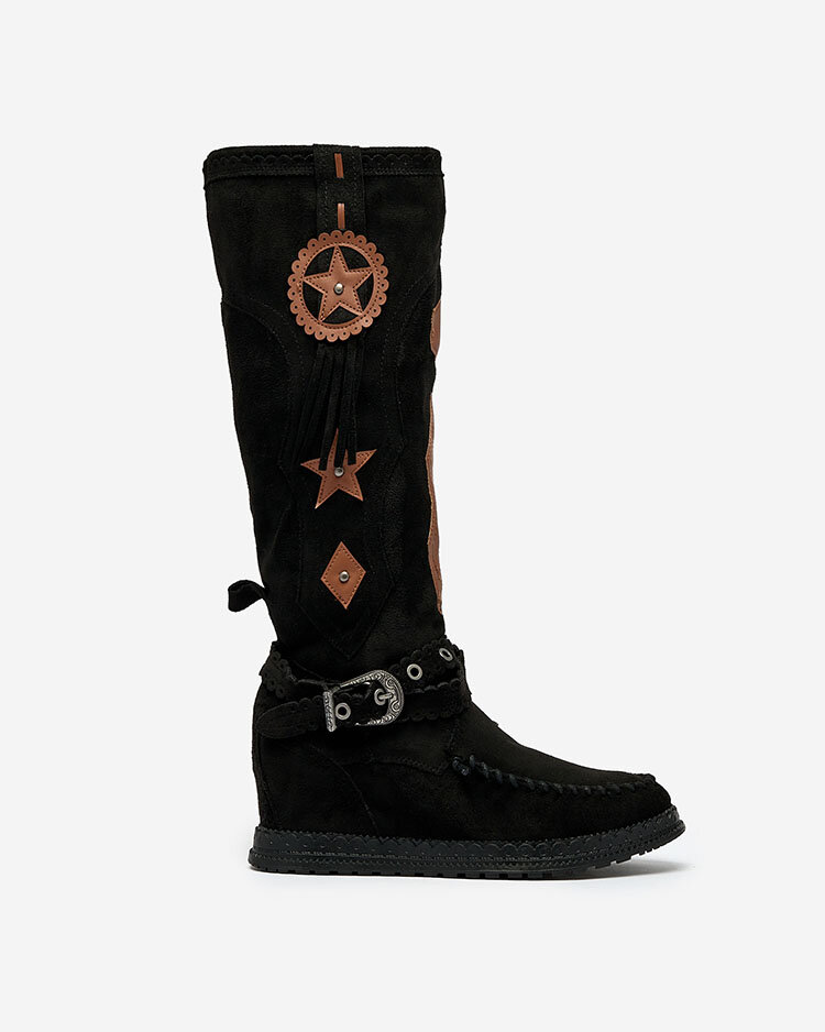 Royalfashion Black women's boots with hidden anchor Figgers