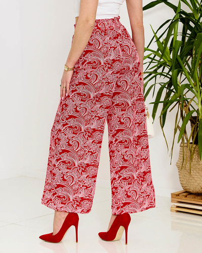 Red women's fabric pants with print- Clothing