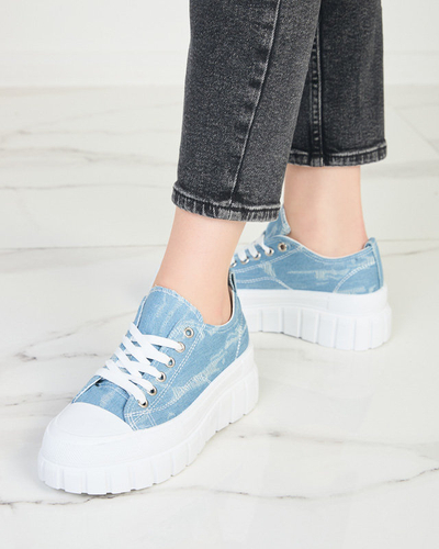 OUTLET Blue women's sneakers a'la jeans on the Resi platform - Footwear