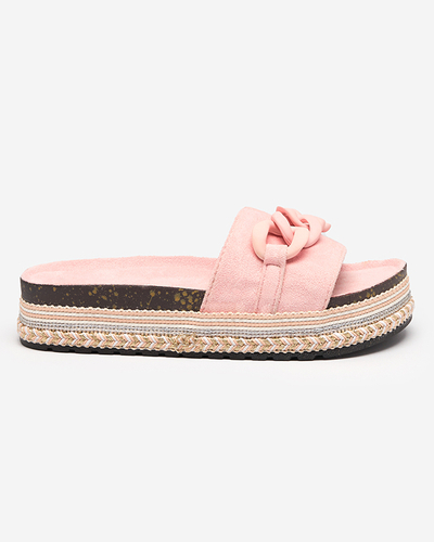 OUTLET Pink women's slippers with a decorated sole Hillam - Footwear