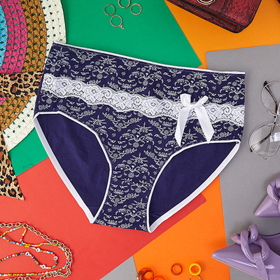 Women's briefs with a print in navy blue color PLUS SIZE- Underwear