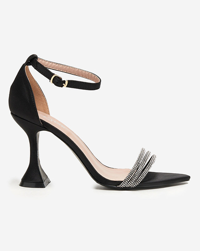 Black women's sandals on a high heel with decorative cubic zirconia Manestri - Footwear