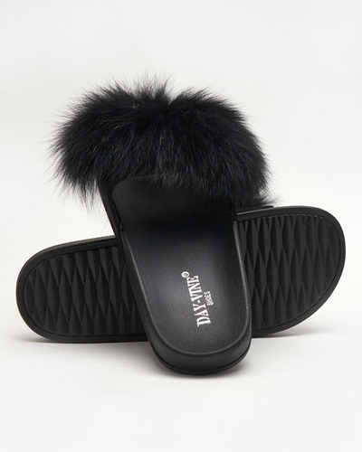 OUTLET Black slippers with fur Nate - Footwear