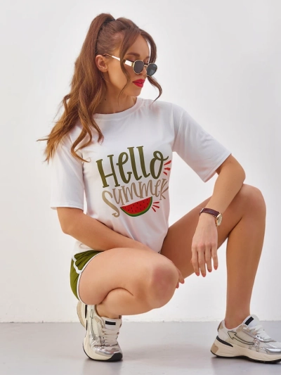 Royalfashion Sieviešu sporta komplekts ar T-kreklu un šortiem Hello Summer
