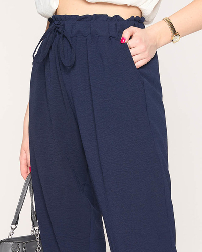 Women's fabric trousers in navy blue color PLUS SIZE - Clothing