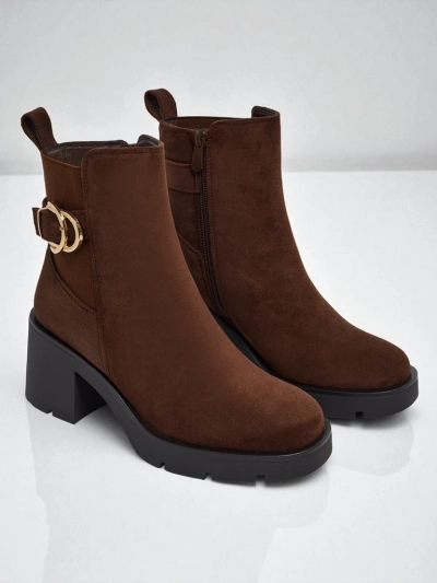 Women's Eco Suede Block Heel Ankle Boots Solenya