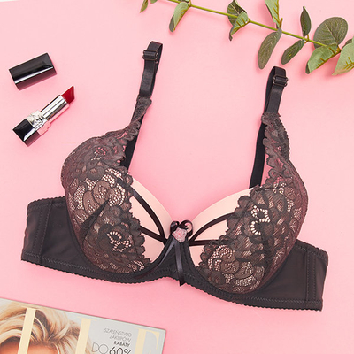 Pink women's bra with gray lace - Underwear