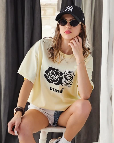 Royalfashion Sieviešu kokvilnas T-krekls Rozā zieds