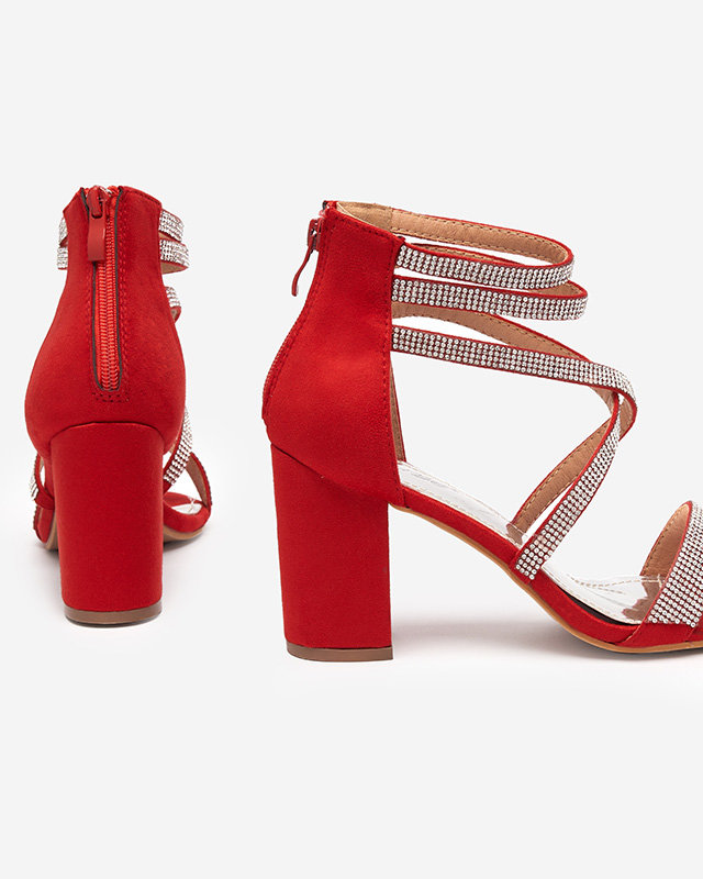 Red women's sandals on a post with strips in rhinestones Nitorsi - Footwear
