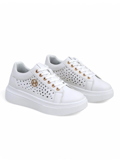 Sneakers da donna Calista Bianco in pelle ecologica, traforate, primaverili 4,5 cm