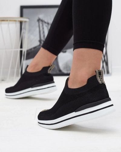 Women's slip-on sports shoes with lettering in black Cerppa- Footwear