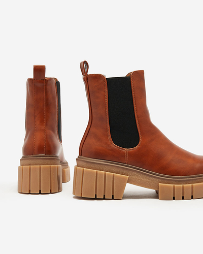 Royalfashion Brown women's boots on a solid sole Eferope