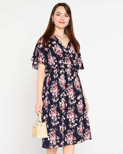 Navy blue women's floral dress PLUS SIZE - Clothing