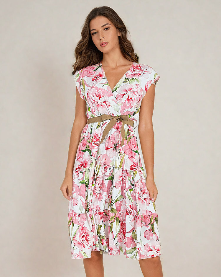 Royalfashion Sieviešu midiw ziedu kleita