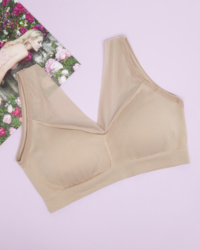 Beige Women's Sports Bra with Wide Straps - Underwear