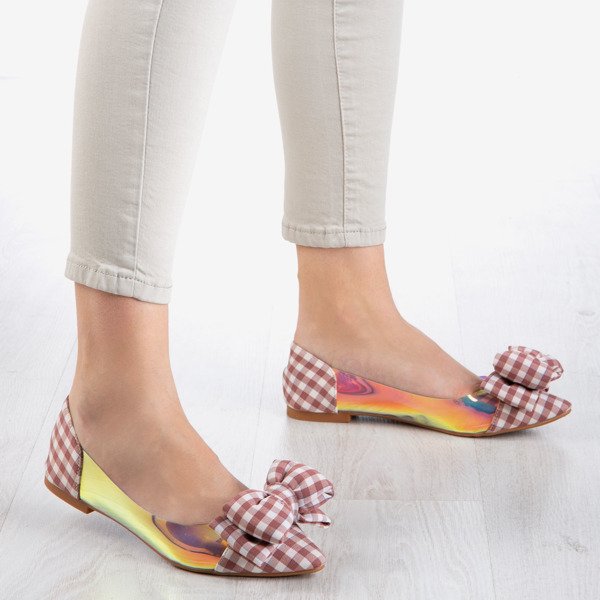Pink plaid women's ballerinas with bow Carol - Footwear 1