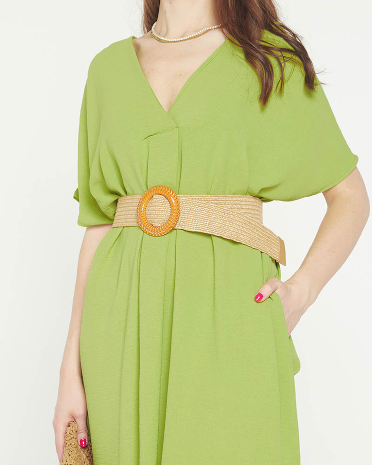 Women's green oversize dress with a belt - Clothing