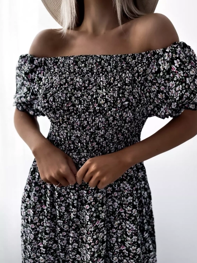 Black women's floral midi dress - Clothing