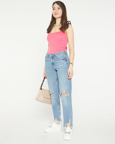 Women's pink top with cubic zirconia a'la buttons- Clothing