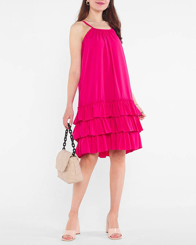 Ladies' purple and pink strappy dress with frills - Clothing