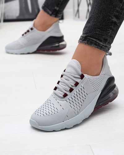 Grey women's sports shoes with burgundy inserts Neterika - Footwear