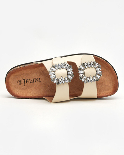 Beige women's slippers with clasps Oterina - Footwear